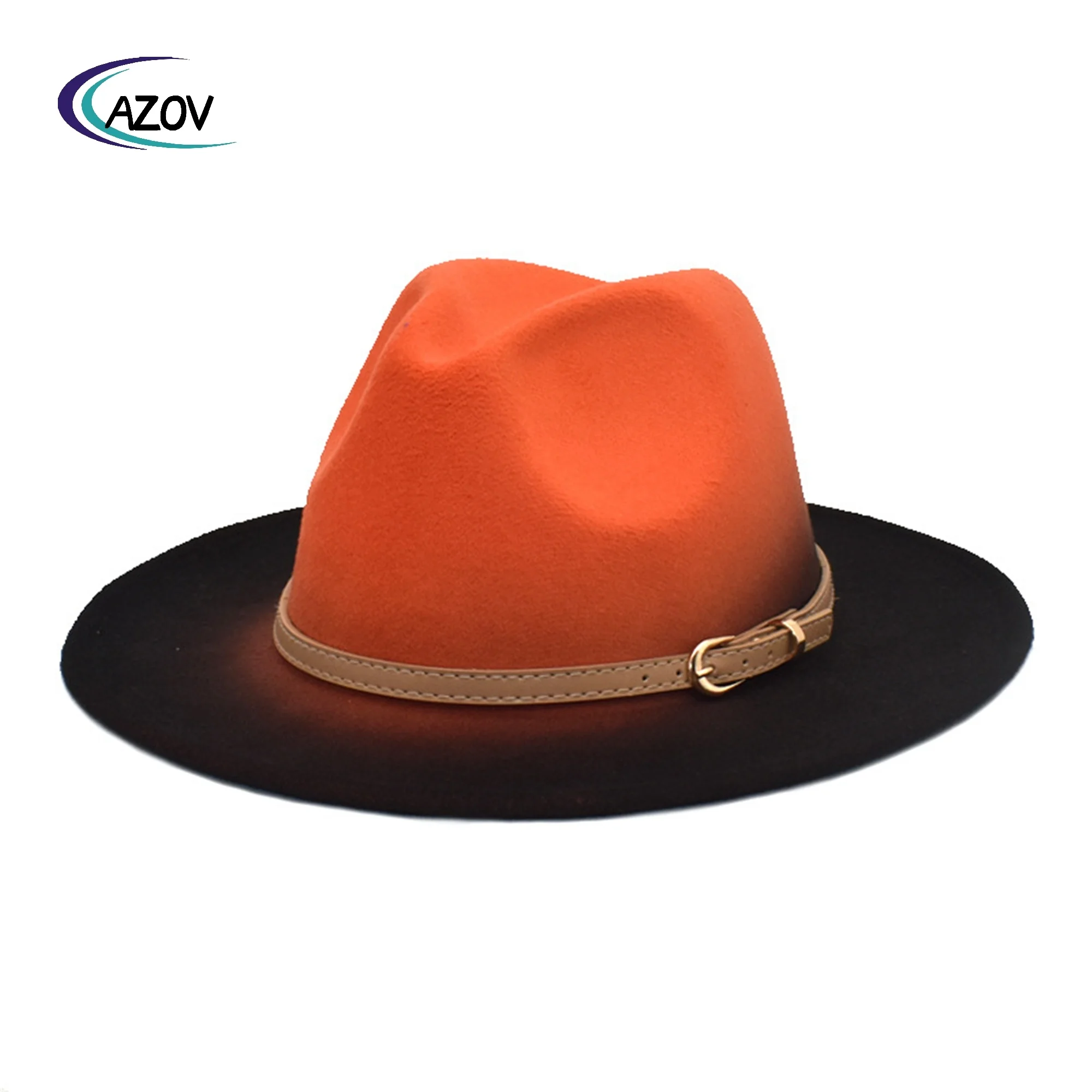 Belt Buckle Big Brim Fur Felt Hat Female Gradient Color British Vintage Top Hat Autumn Winter Assorted Colors Woolen Fedora Hat