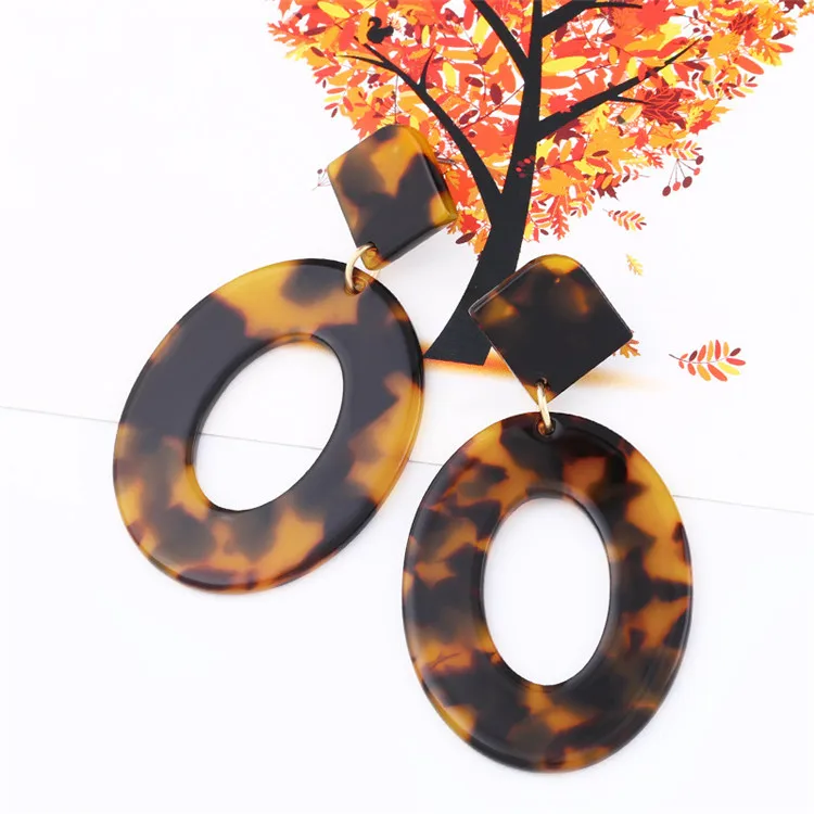 Acrylic Earrings 2019 Big Statement Earrings Women Resin Oval Square Geometric Drop Dangle Bohemian Jewelry Earrings