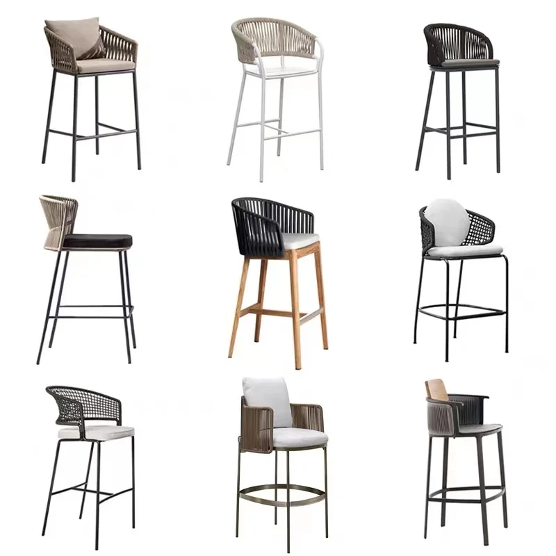 kitchen and outdoor velvet bar rattan chair with arms stools grey