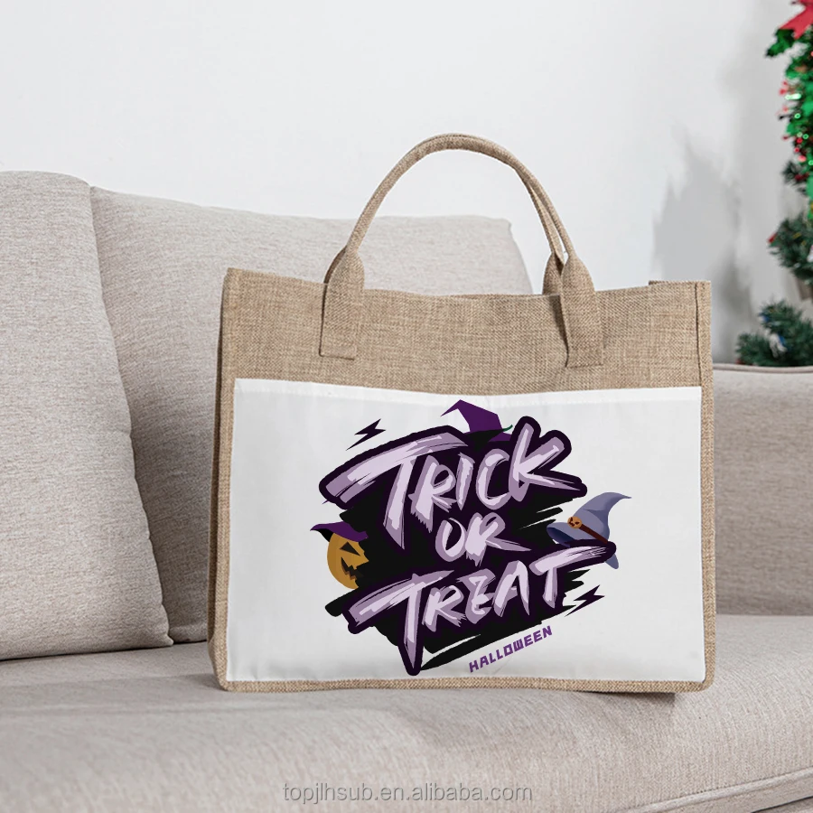 2024 Latest Pocket Jute Tote Shopping Bag sublimation transfer printing wear proof TC+Canvas material personalized printing bags