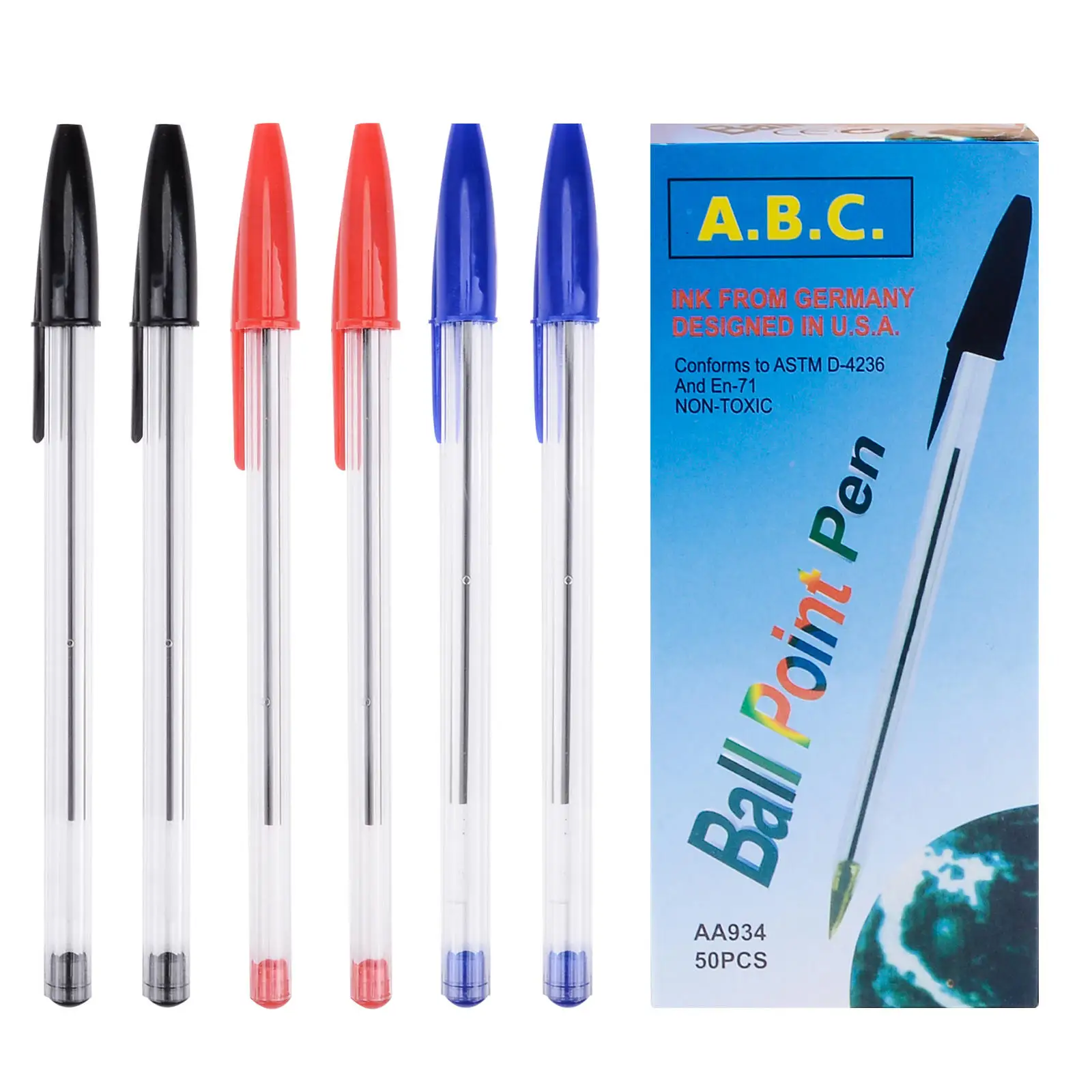 Wholesale 1.0mm Ballpoint Pen Easy To Write Plastic Pen Student Stationery  Ball Point Pen For School 3 colors