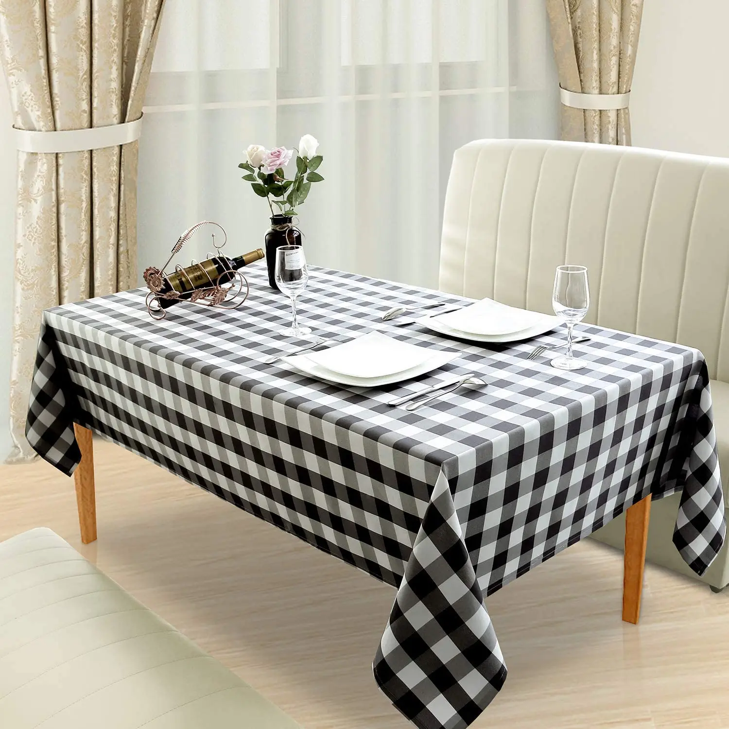 Tablecloth Rectangle - Stain Resistant, Spillproof and Washable Gingham Table Cloth for Outdoor Picnic, Kitchen and Holiday