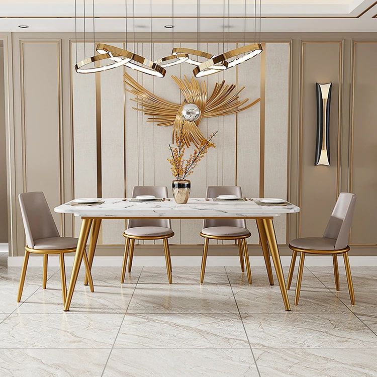 
Stainless steel marble slab dining table 