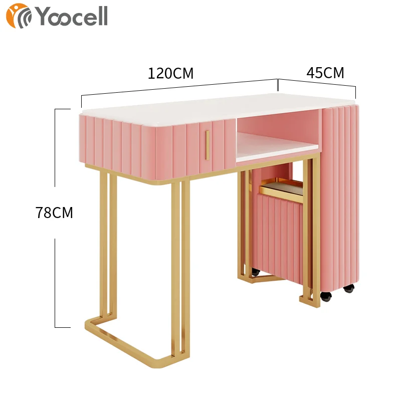 
Yoocell portable pink rolling gold stainless steel frame nail table beauty salon makeup case manicure table set for sale 