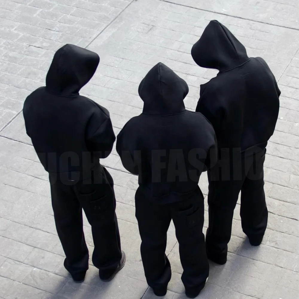 Custom logo streetwear 450g fleece cotton Sweatsuit Flared Sweatpants And Hoodie Set vintage Jogger suit plain Tracksuits