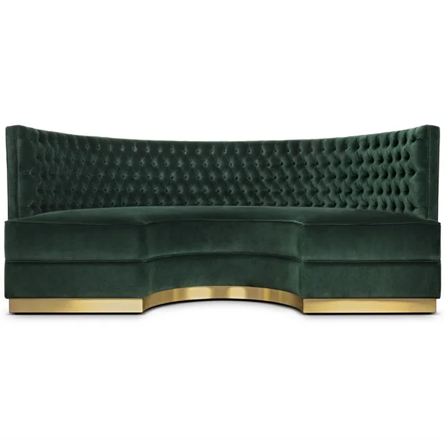 Restaurant sofa Booth Green Round Sofa Button Tufted Inner Back Class Luxury Velvet Restaurant Booth Seating