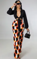 Casual Design Sense Polyester Printing 2022 Spring Clothes Tether Loose V-Neck Sexy Two Piece Set