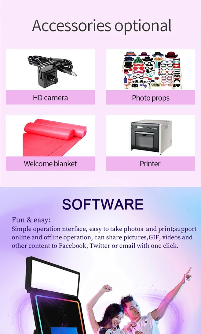 2024 New Style LED Photo Booth Mirror for Weddings Events Vanity Mirror Replacement Part with SDK Function Vending Machines