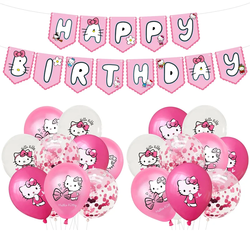 Factory Wholesale Birthday Party Balloon Decorations Set Hello Kitty Latex Helium Balloon Inflatable Kids Party Balloons Set
