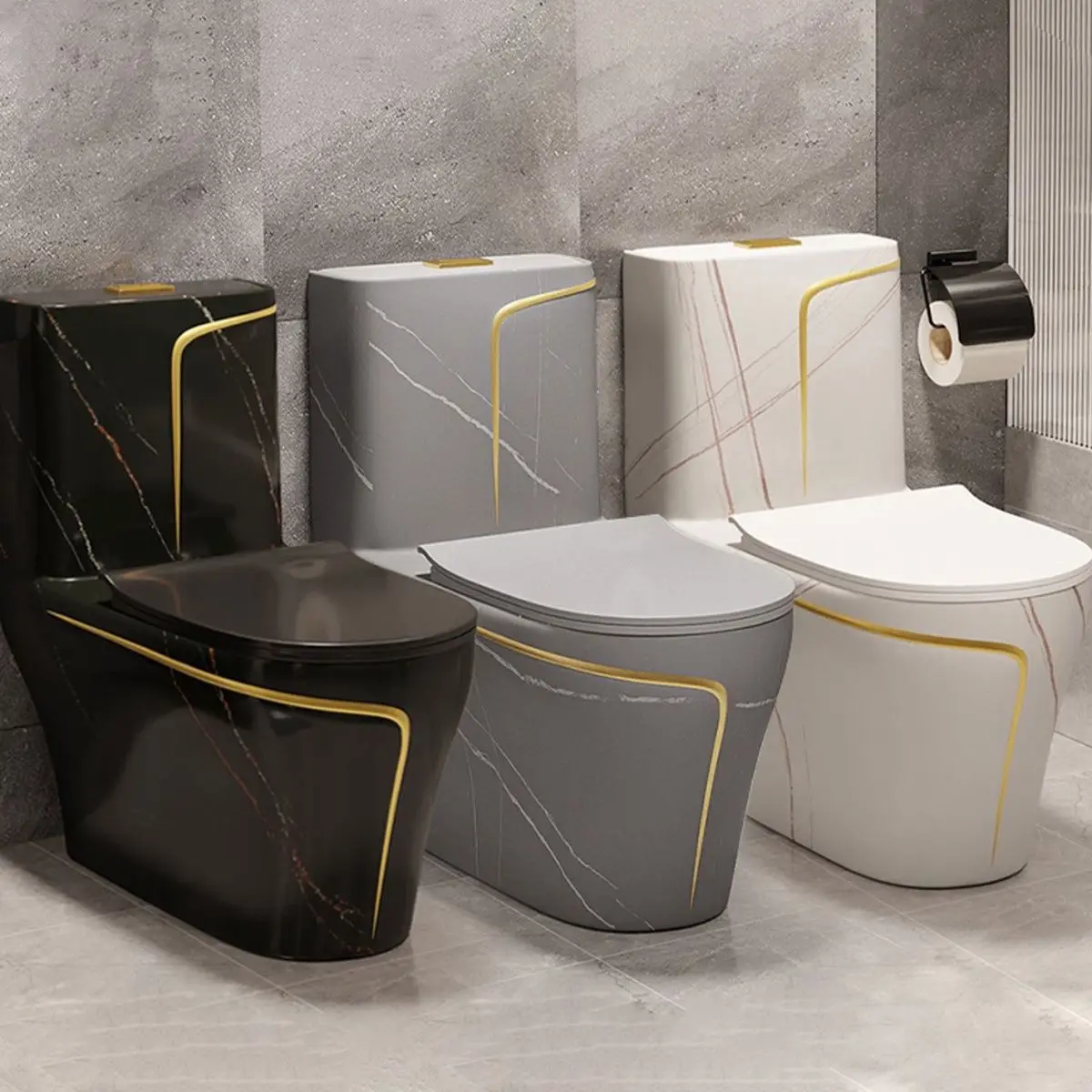 WC toilet cheongsam style multi layer glaze marble look bathroom toilet set