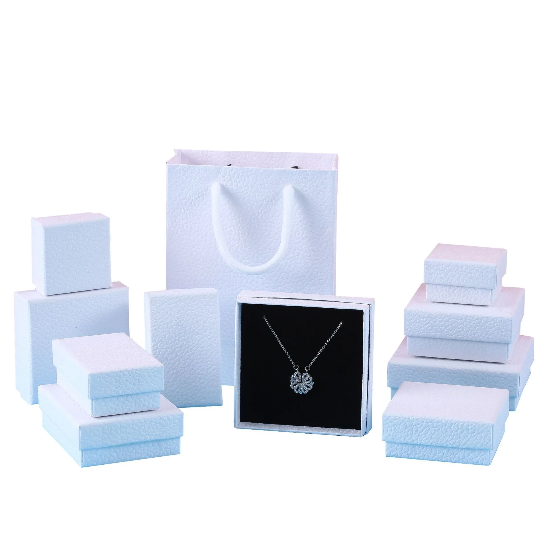 Bangdi Factory Custom Luxury Jewelry Boxes Full Set Lid Necklace Bracelet Ring-White Black Paperboard Packaging Stamping
