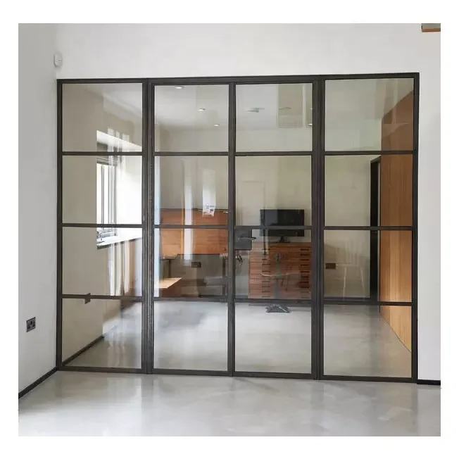 Customization steel glass swing door shower fixed screen wall to glass framed iron double door