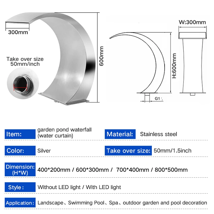 Factory Custom Massage Spa Shower Stainless Steel Swimming Pool Fountain Water Curtain Waterfall For Swimming Pool
