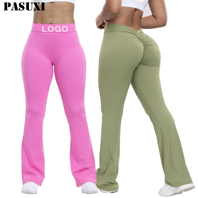 PASUXI Custom Hot Sale Fitness V Cut Yoga Flare Leggings Slim Wide Leg Sports Women High Waist Hip Workout Flared Pants