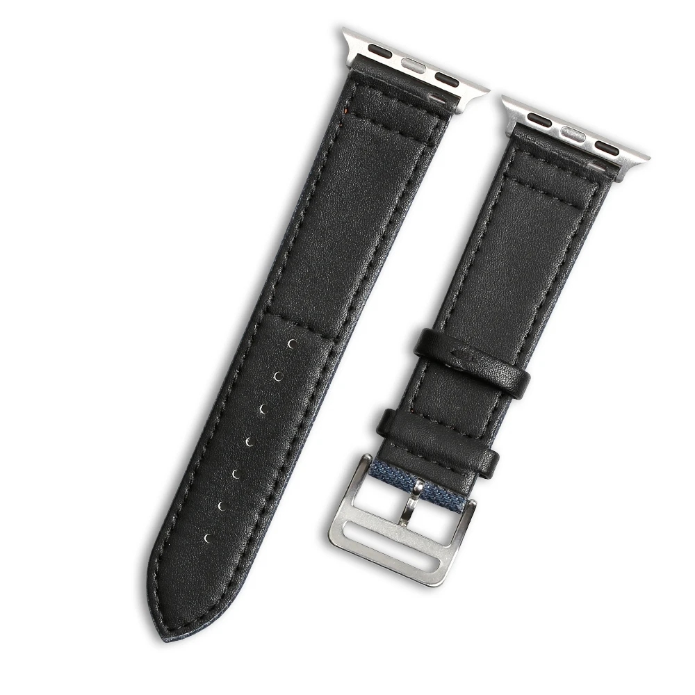 Two piece for Bands Soft Canvas Watch High Quality black Leather Watch Straps luxury Canvas Leather watch bracelet