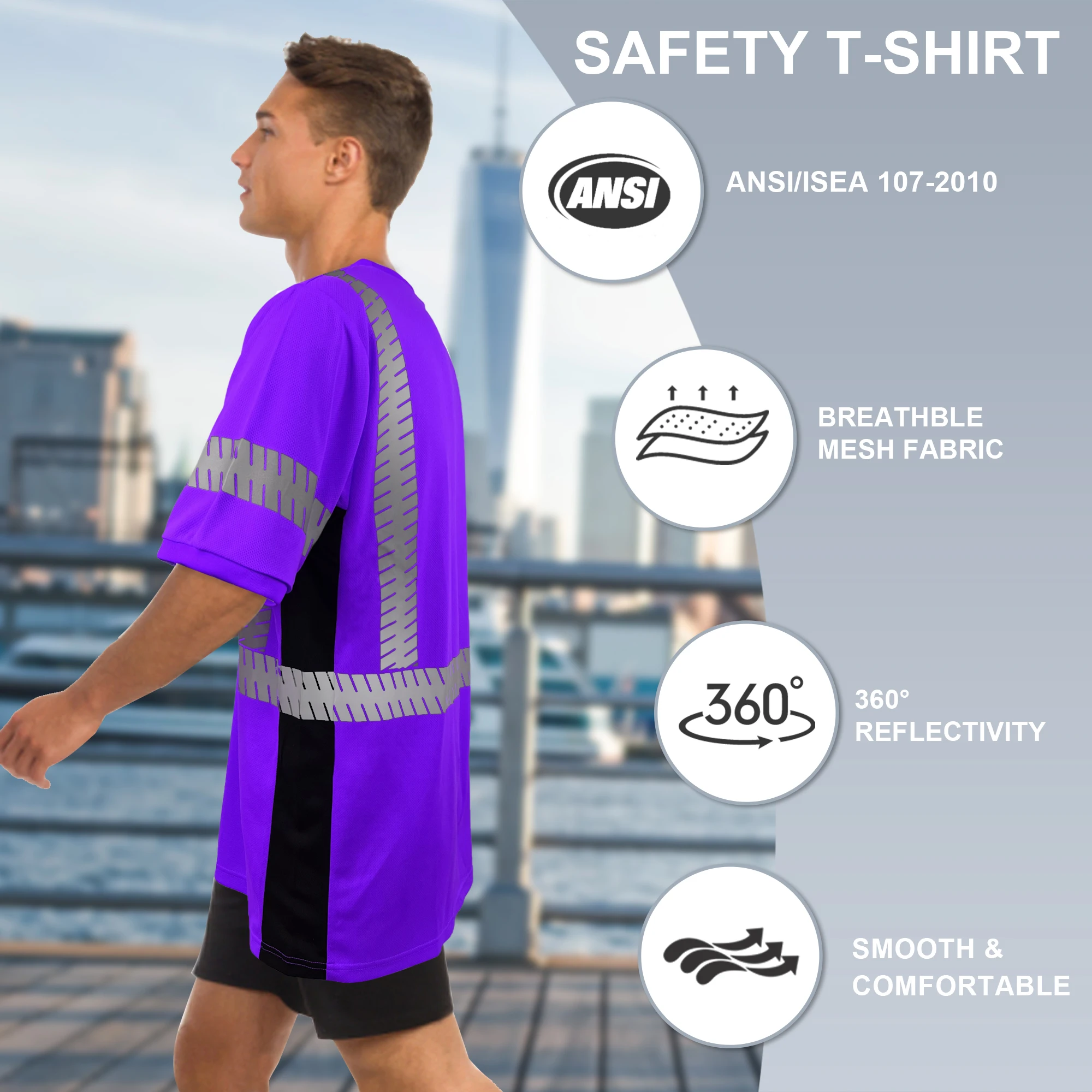 Best Seller high visibility heat transfer reflective tape Safety Shirt wholesale bird eye fabric violet Safety T Shirt