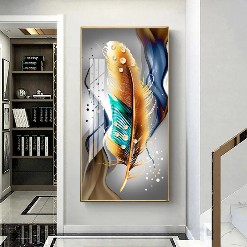 Modern popular mural painting color feather wholesale custom crystal wall painting