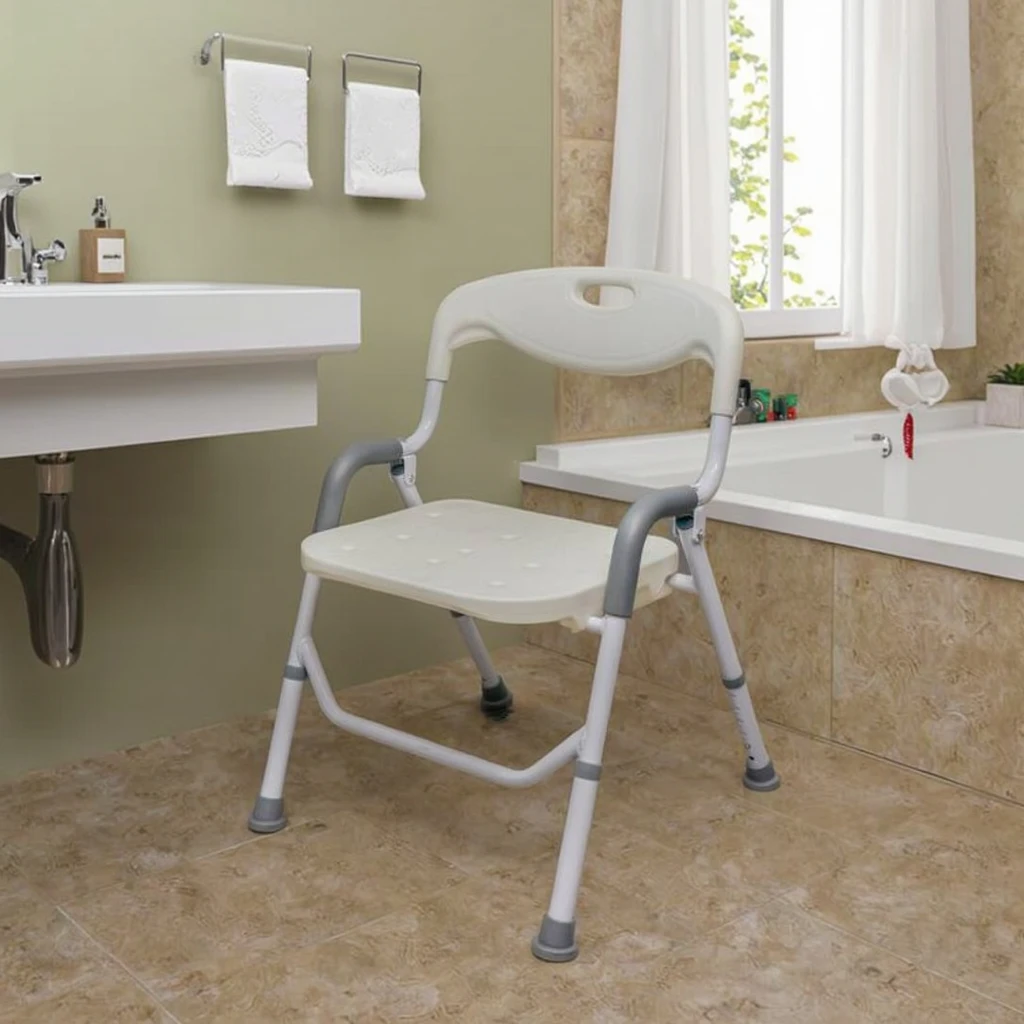 Adjustable Aluminum Alloy Bathroom Shower Chair with Armrests for Elderly Toilets Shower Seats Rehabilitation Therapy Supplies