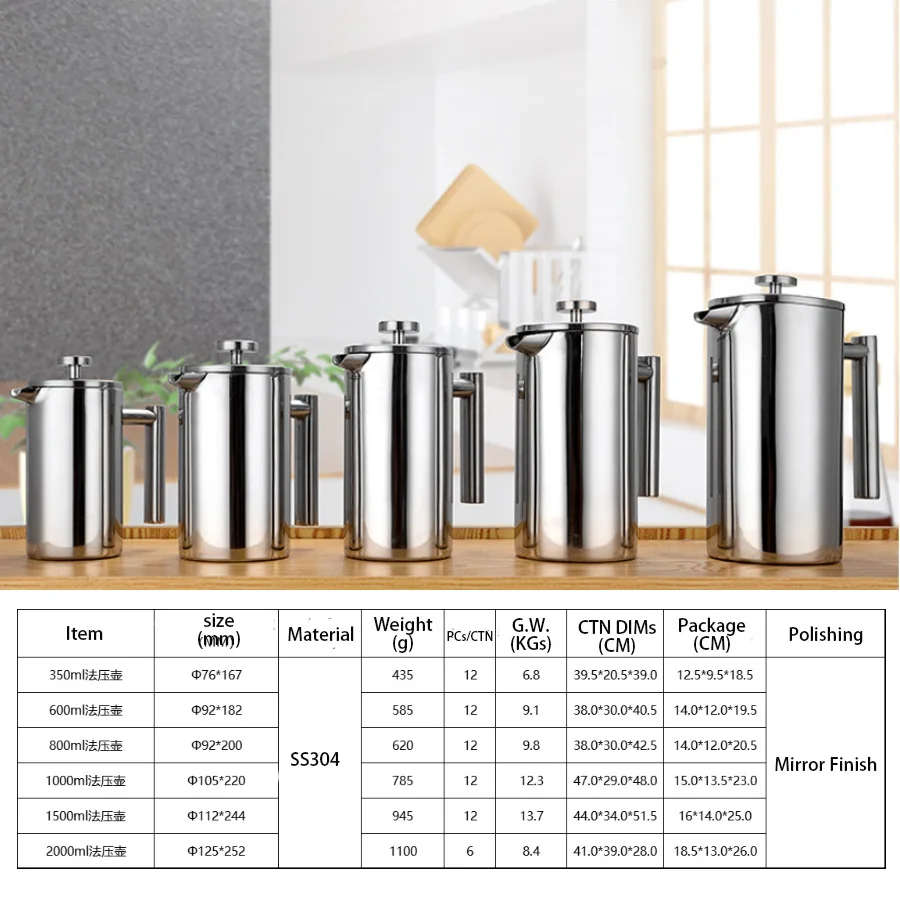 Double Layer Stainless Steel 304 Hot Tea Kettle SS 304 Coffee Pot Water Thermos Kettle