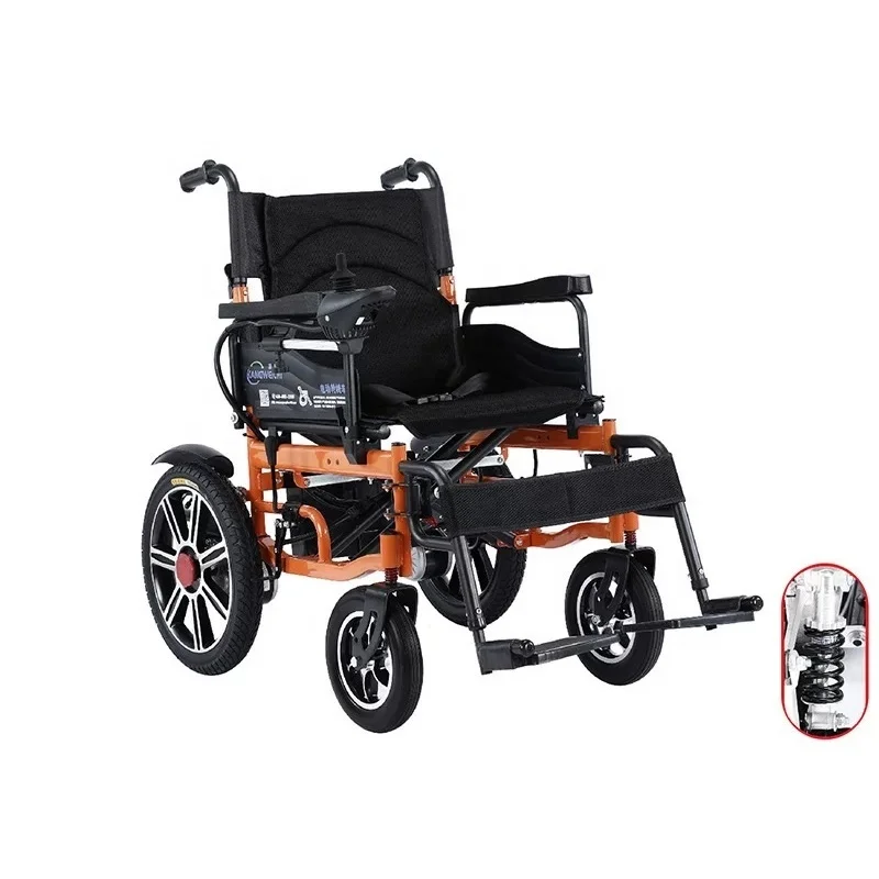 High Security Foldable Electric Wheelchair Power WheelChair Cheap Disabled Folding Wheelchair With Four Shock Absorbing Wheels