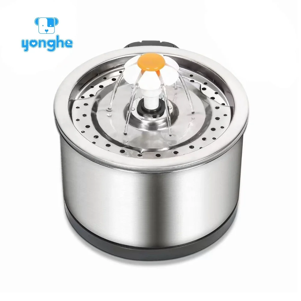 2.5l water pet fountain with SUS304 circle stainless steel flower water fountain dispenser for pets drinking
