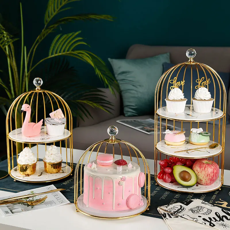 Creative bird cage physical display rack ceramic dessert tray cake rack afternoon refreshments heart rack