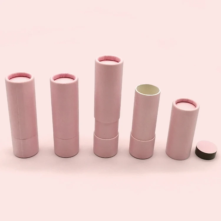Cardboard Containers Cylinder Eco Friendly Pink Kraft Paper Tubes For Lip Balm Lipstick Packaging