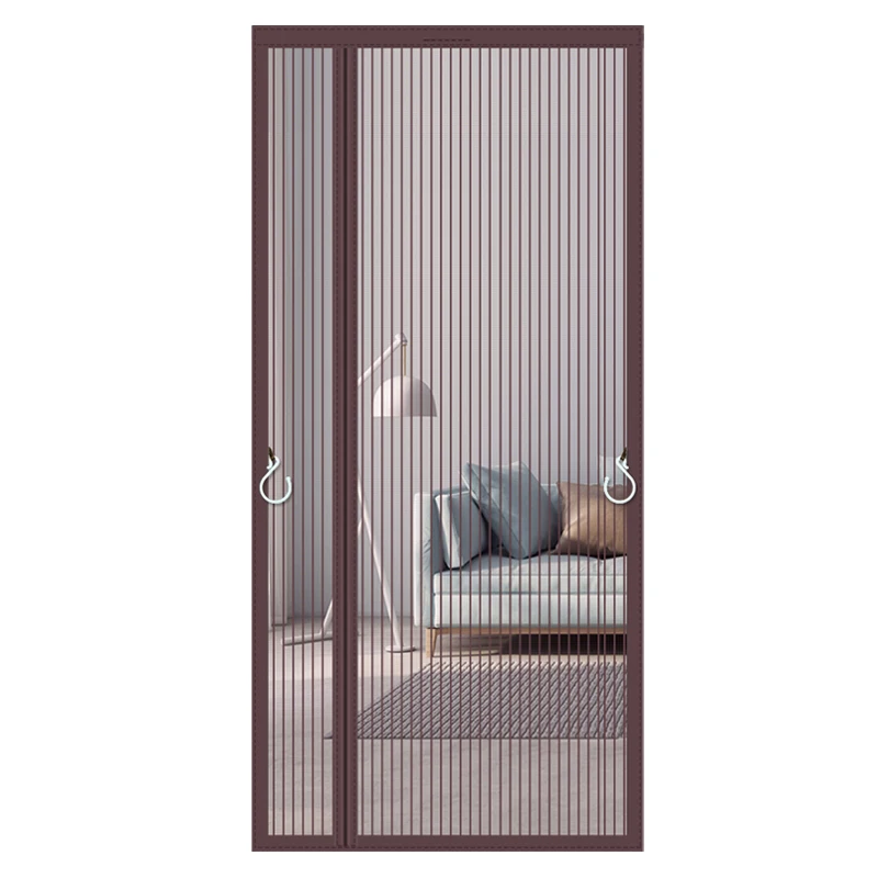 2023 summer explosion-proof anti-mosquito magnetic suction door curtain solid color stripe silent mesh door curtain
