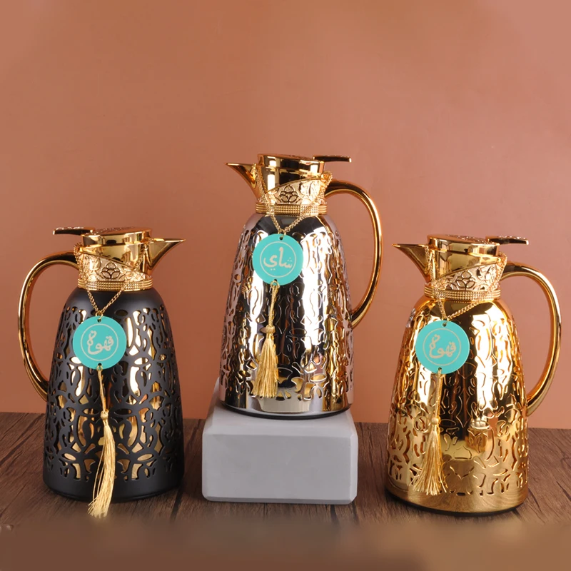 Household Utensils Pots Dubai Gold Glass Inner Thermos Vacuum Flask Jug Arabic Tea Coffee Pot Dallah