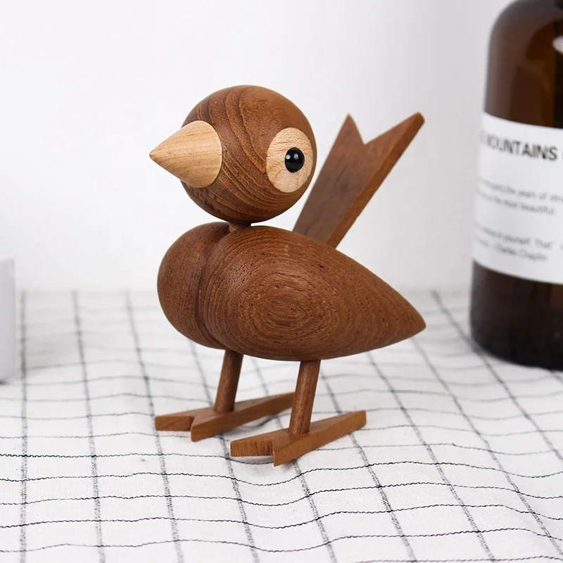 
Nordic Superior Oak Sparrow Wooden Dolls Lovely Nature solid Wood Bird Figures Ornament Home Decor Shelf Decoration Figurines 