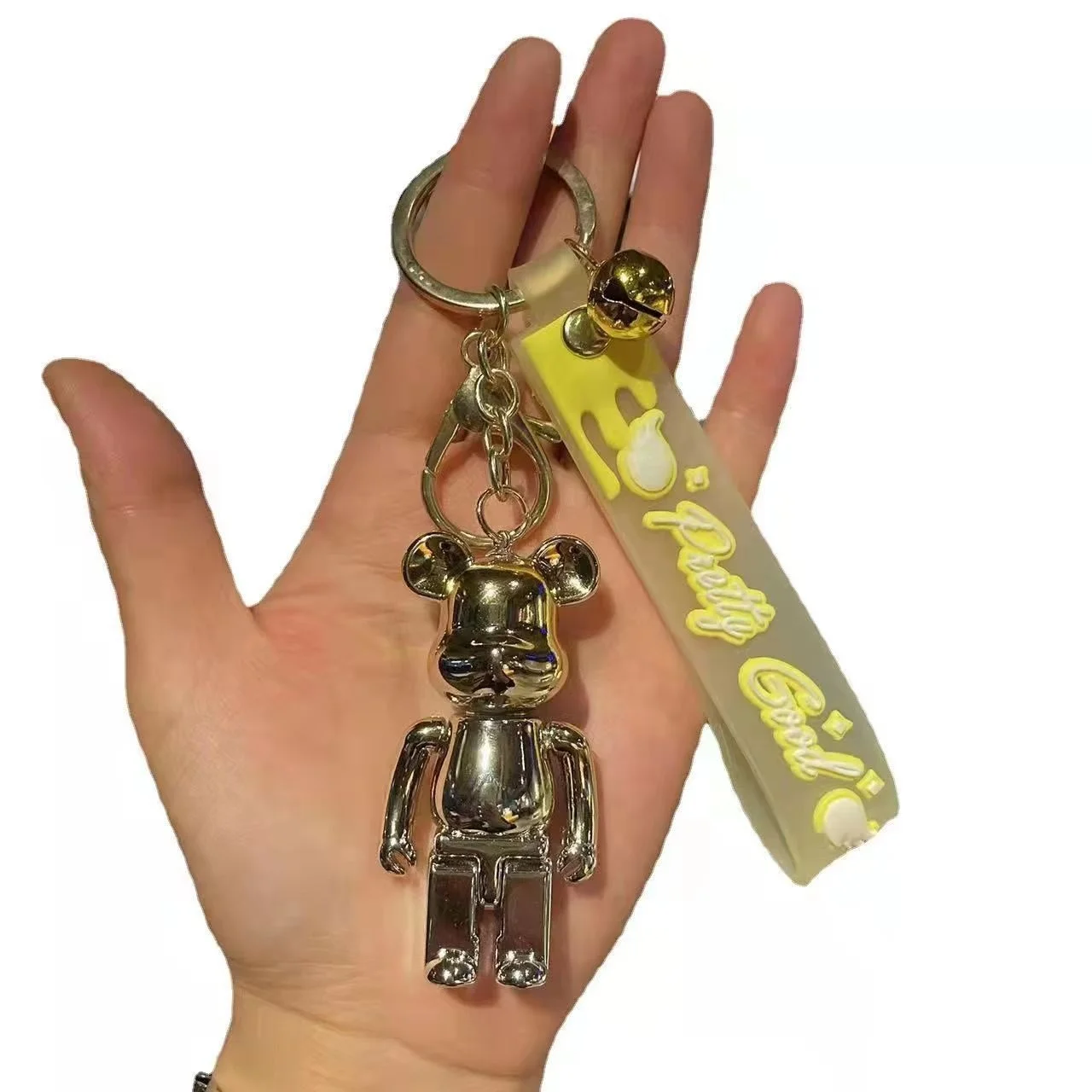 Creative Cartoon Fashion Cross-Border Popular Glossy Violent Bear Keychain Small Personalized Plastic Car Keychain Doll Glossy