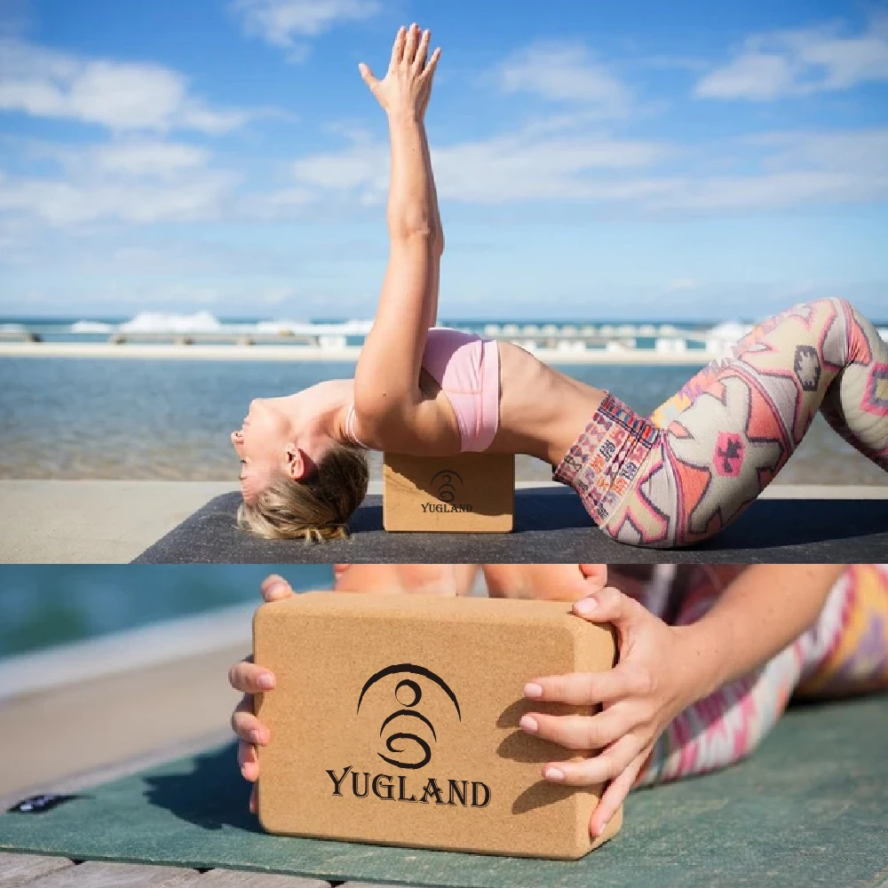 Wholesale high density eco friendly custom logo printed cork yoga block