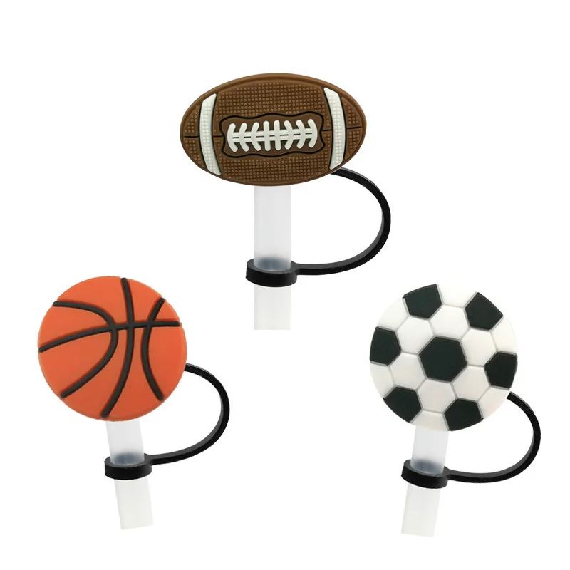 New custom BPA Free Football Basketball Silicone Reusable Dust-proof Straw Toppers for Stanley Cups Accessories