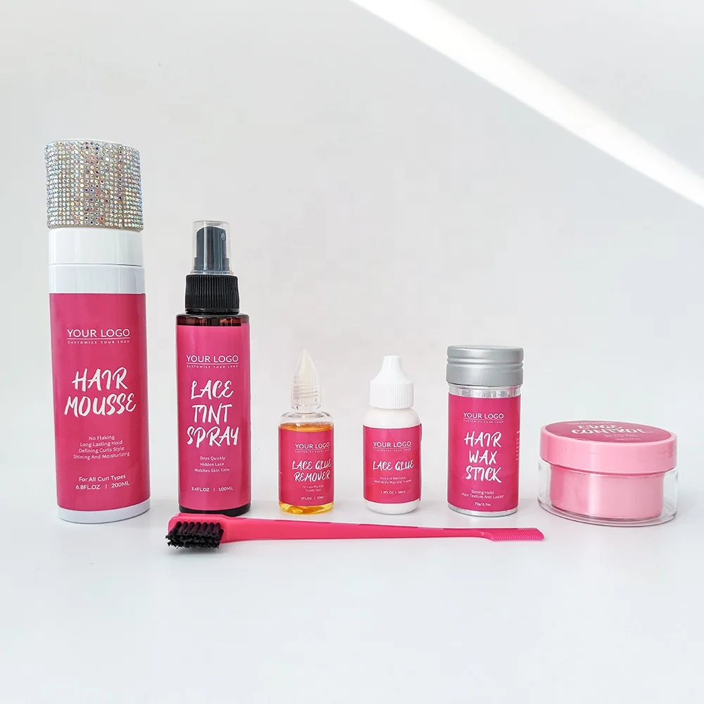 Custom Your logo Private Label Lace Wig Kit Packaging  Waterproof Hair Lace Glue pen Hair Styling Tools Custom Wig Install Boxes