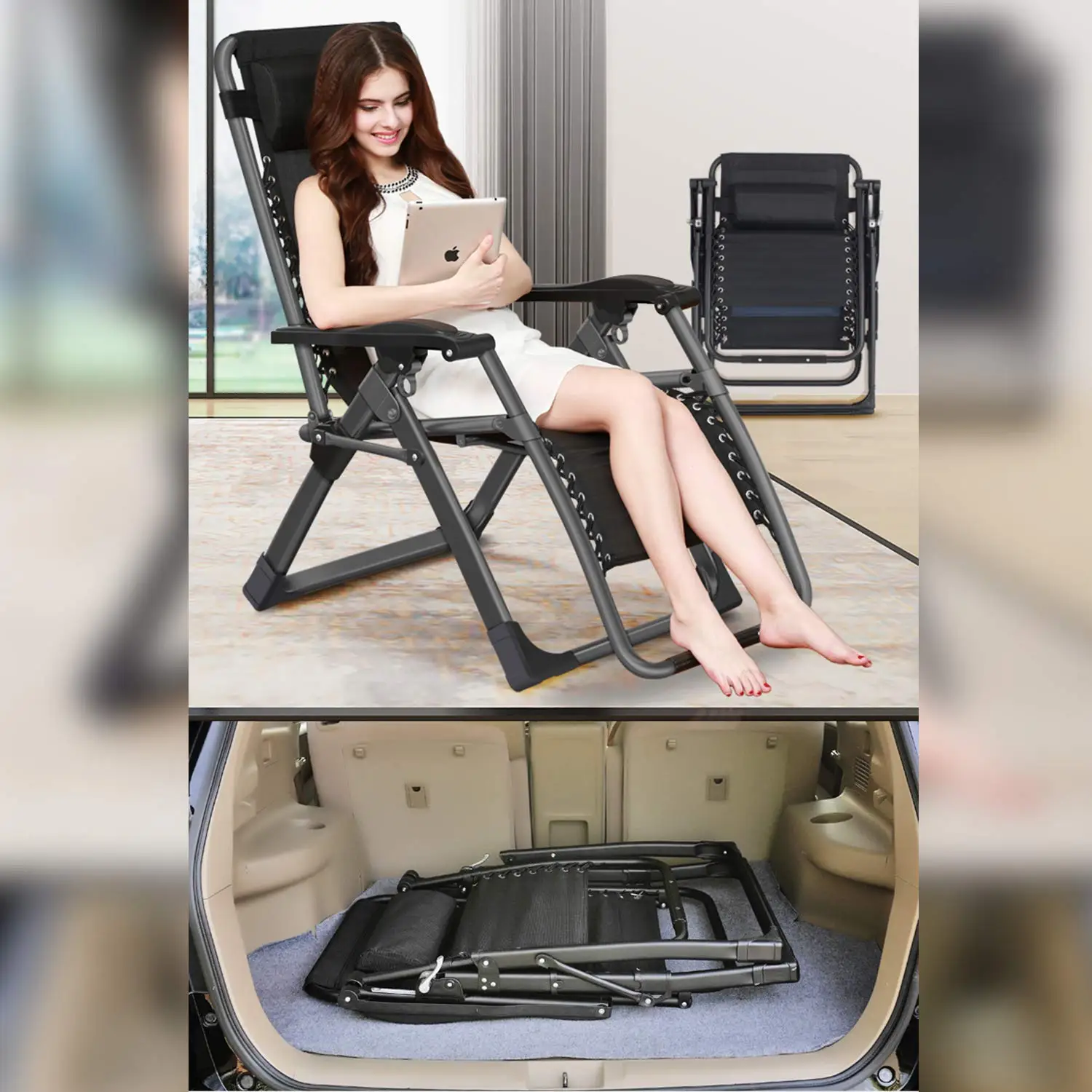 Foldable Detachable Soft Cushion Cup Pillow Outdoor Adjustable Zero Gravity Folding garden Reclining  Lounge Chair