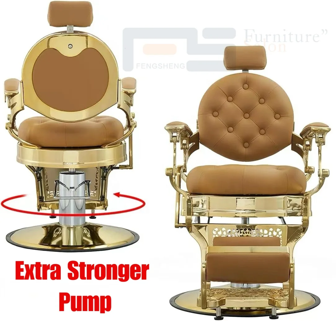 Heavy Gold Classic Barber Armchair Padded Antique Salon Furniture Vintage Barber Chair Salon Chairsalon Styling Chairs