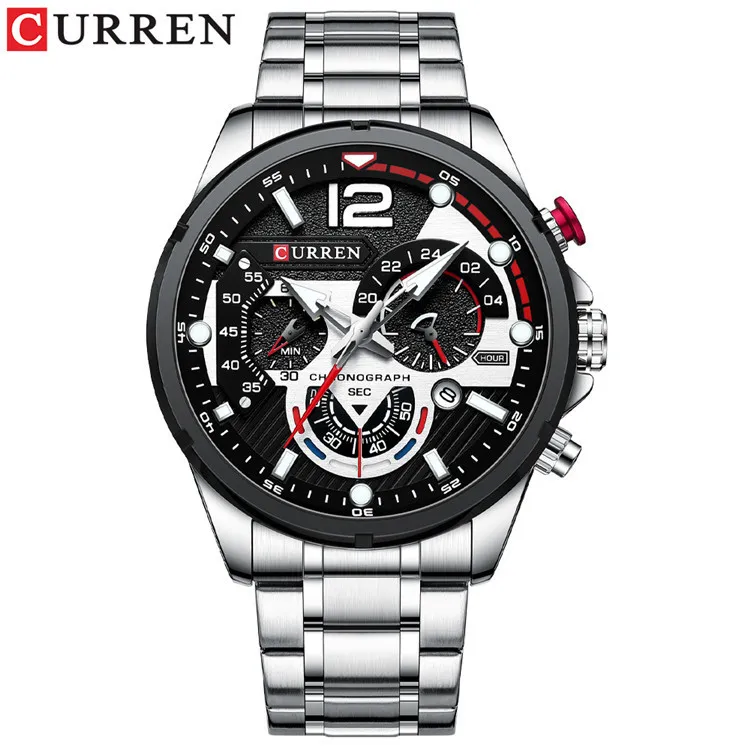 Curren 8395 Роскошные Брендовые мужские спортивные часы наручные световой хронограф из нержавеющей стали Мужские кварцевые