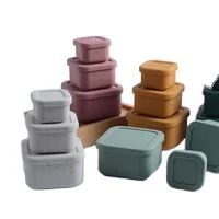 Eco Friendly Leak-proof Dishwasher Silicone 1 Compartment Square Lunch Box Set for Toddler 3 Pcs Blue Silicone Container CN;GUA