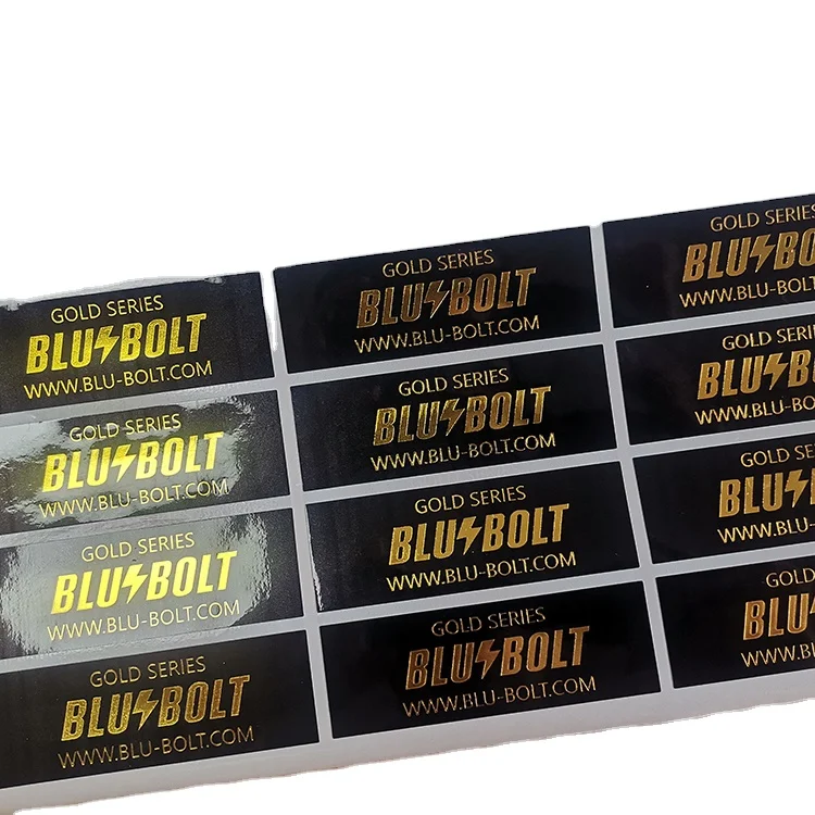 Chinese Supplier Customized Logo Golden Foil Stamping With Black Background Glossy Finished Viny Synthetic Sticker
