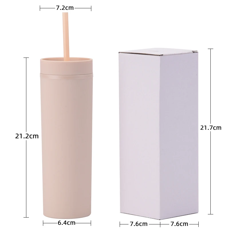 SKINNY Double layered Plastic Cup Customized Simple Rubber Paint Water Cup 16 OZ Sealed Straight Straw Cup