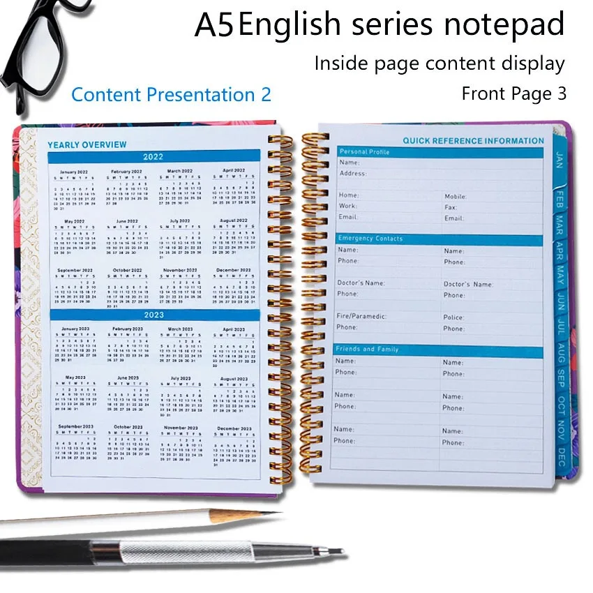 Factory Customized Cheap Colorful Hard Cover Printing Service of Spiral Bound Notebook/Planner/Journal/Agenda