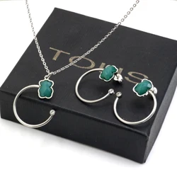 AFXSION Christmas Hot Sale Jewelry Girl Gift Bear Necklace and Earrings Stainless Steel and Crystal 18K Gold Jewelry Set