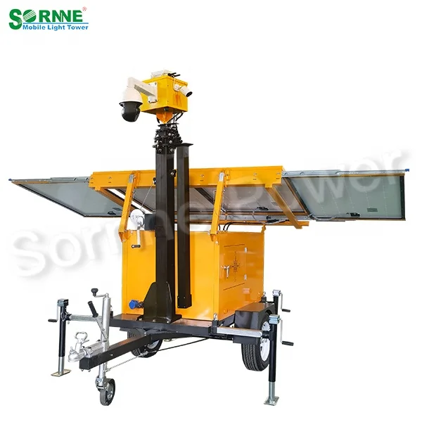 Mobile Customized CCTV solar security camera  surveillance trailer with telescopic pole
