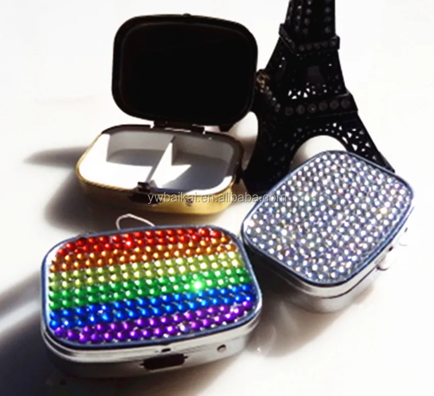 Portable Bling Pill Box Medicine Dispenser Storage Bottle Waterproof Pill Case Container Pill Holder With Keychain Outdoor Using