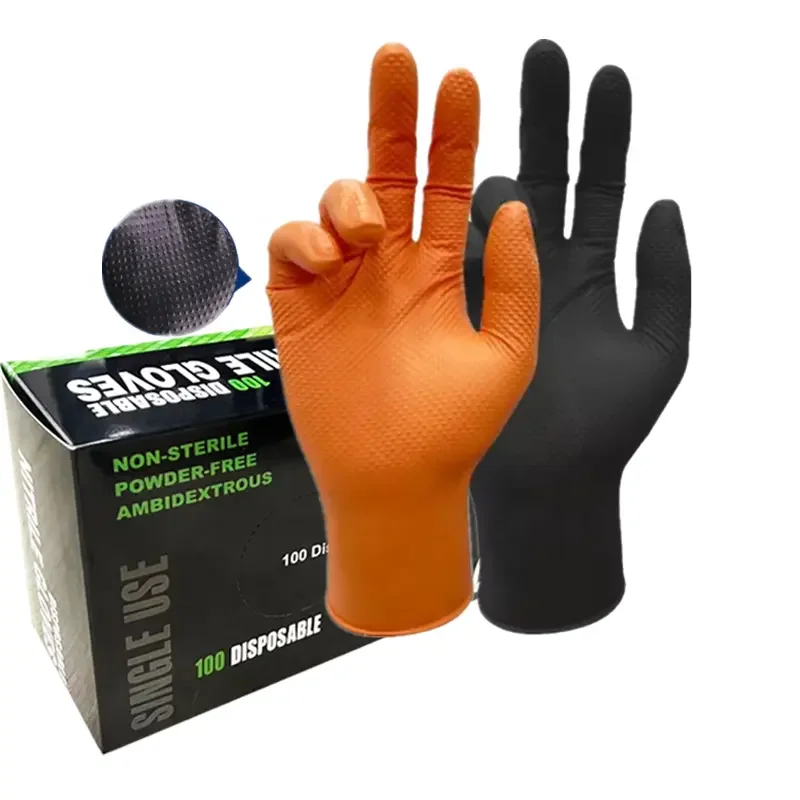 Industrial Thicker durable Oil waterproof black 10mil nitrile gloves Barbecue orange 8mil nitrile gloves Disposable Gloves