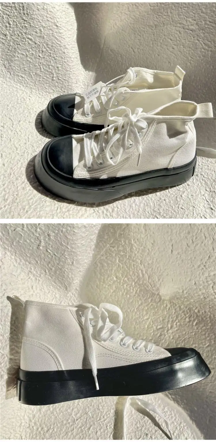 High top canvas shoes for women with thick soles and high heels, Korean version versatile casual sponge cake board shoes trend 2