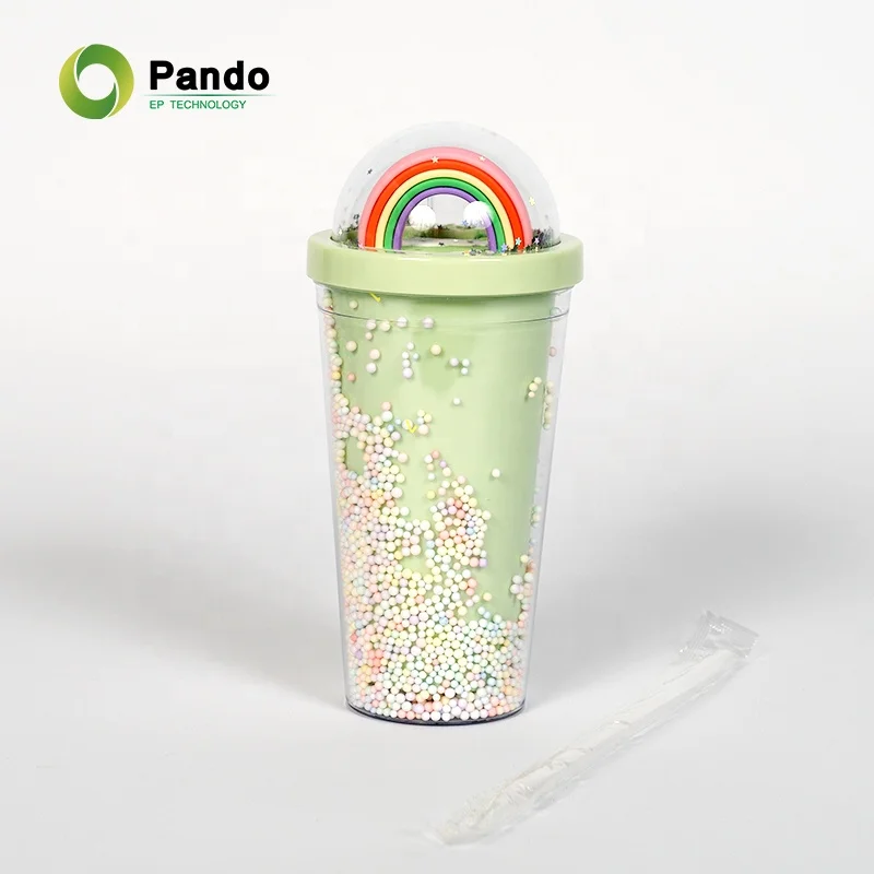 Travel Gift Double Wall 550ml Fashion Girl Transparent Mugs Rainbow Reusable Plastic Cups With Lid And Straw