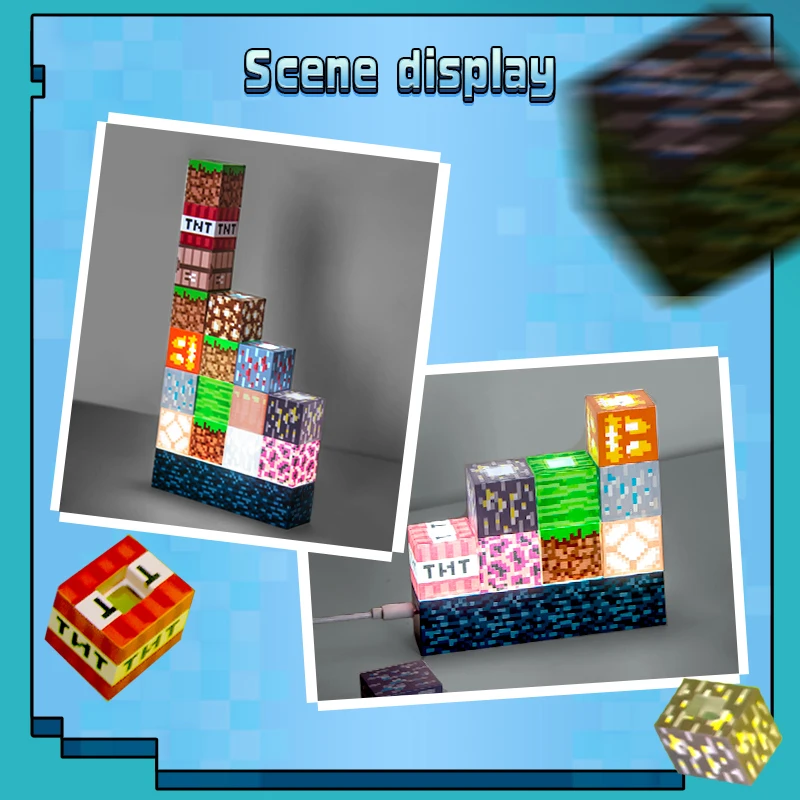 ICARER FAMILY  Square Stitching Lamp 16 Pieces Building Block Cute Night Light