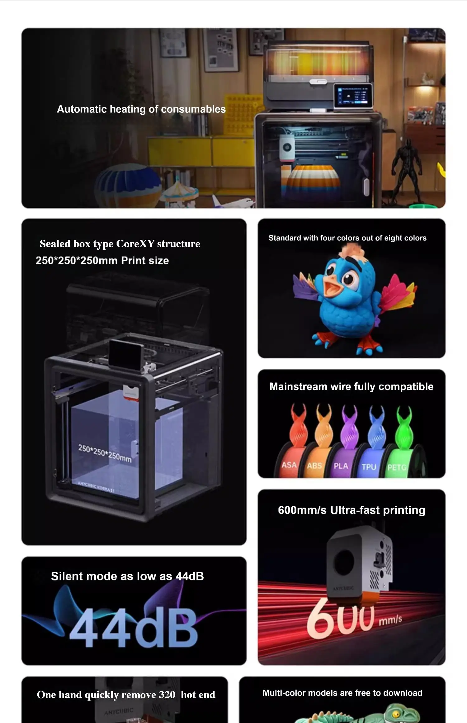 New Simple Anycubi Kobra S1 Combo Automatic leveling FDM Printer Desktop Multi-color 3D Printer S1C Supports 8-Color Printing