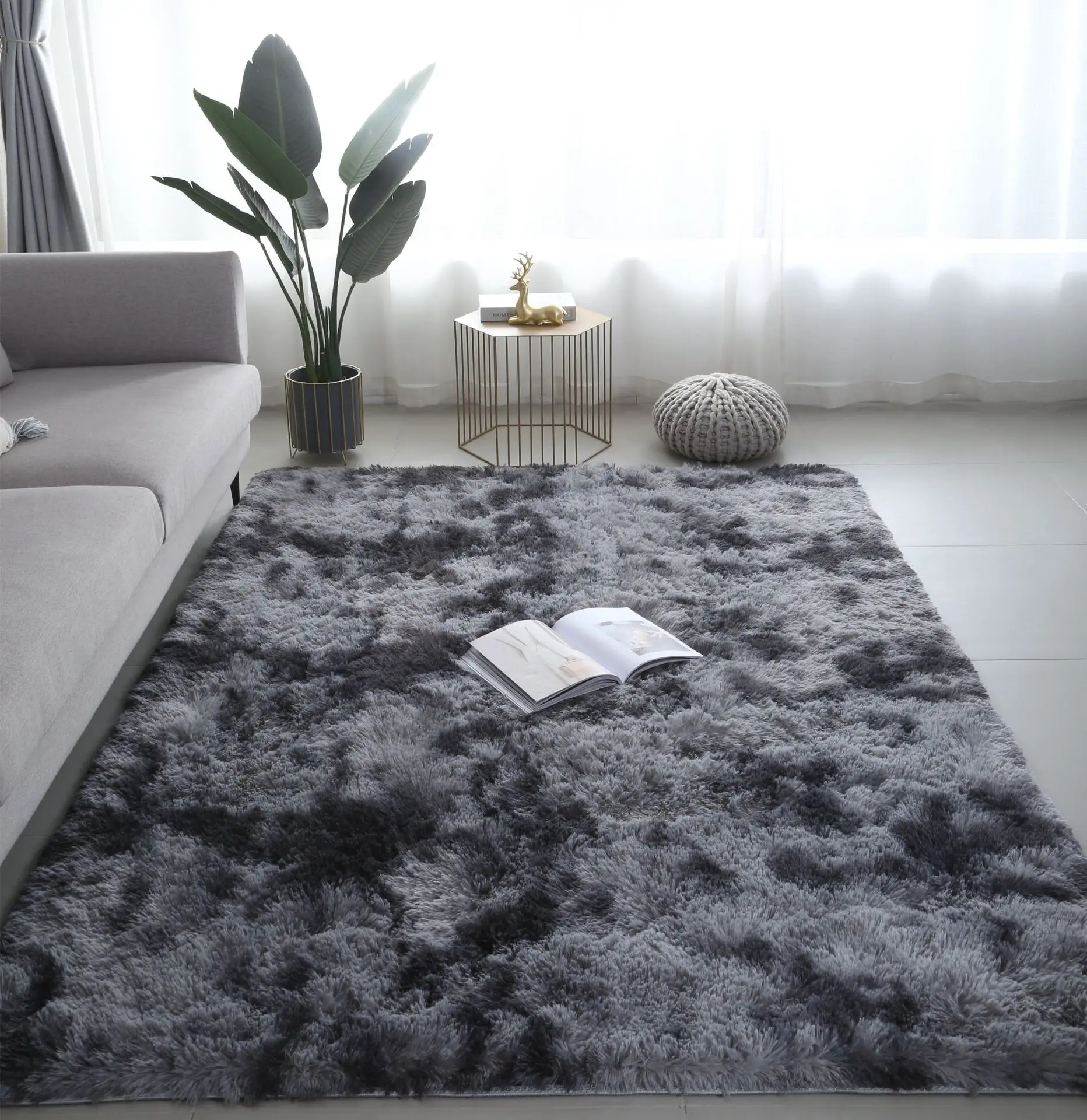 Tie Dye Gradient Velvet Carpet Living Room Coffee Table Pad Bedside Long Hair Washable Full Spread Bedroom Nordic Ins